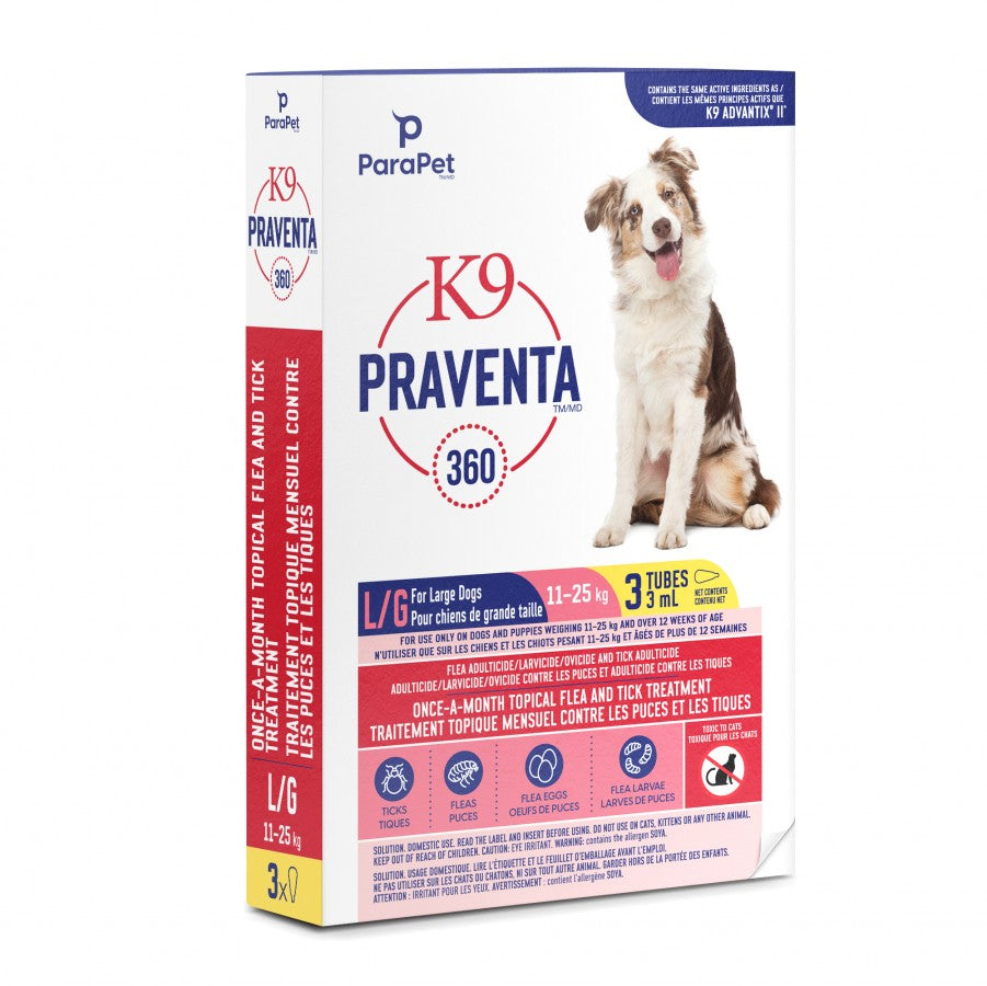 LocalID_71281 Parapet - K9 Praventa 360 Flea & Tick Treatment - LARGE Dogs 11 to 25KG - 3 Tubes