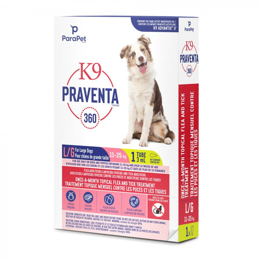 LocalID_71256 Parapet - K9 Praventa 360 Flea & Tick Treatment - LARGE Dogs 11 to 25KG - 1 Tube