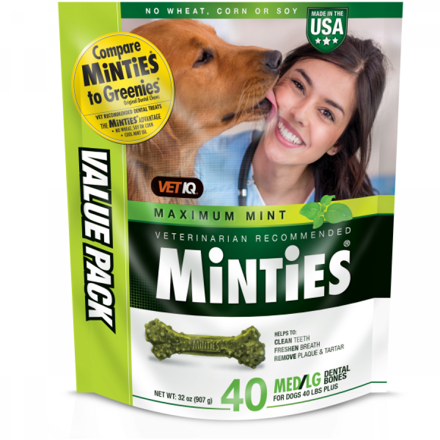 LocalID_69595 VetIQ - Minties Maximum MINT DENTAL Bones Dog Treat - MD/ LG - 907GM (32oz) - 40CT
