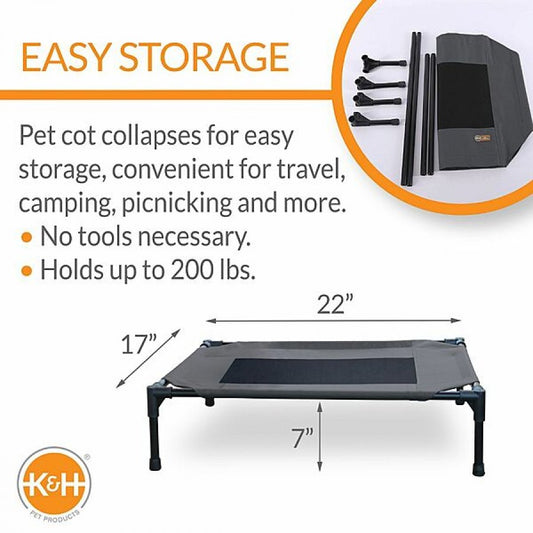 K and H - Original Pet Cot - CHARCOAL - SMALL - 43 x 56 x 18CM (17x22x7in)