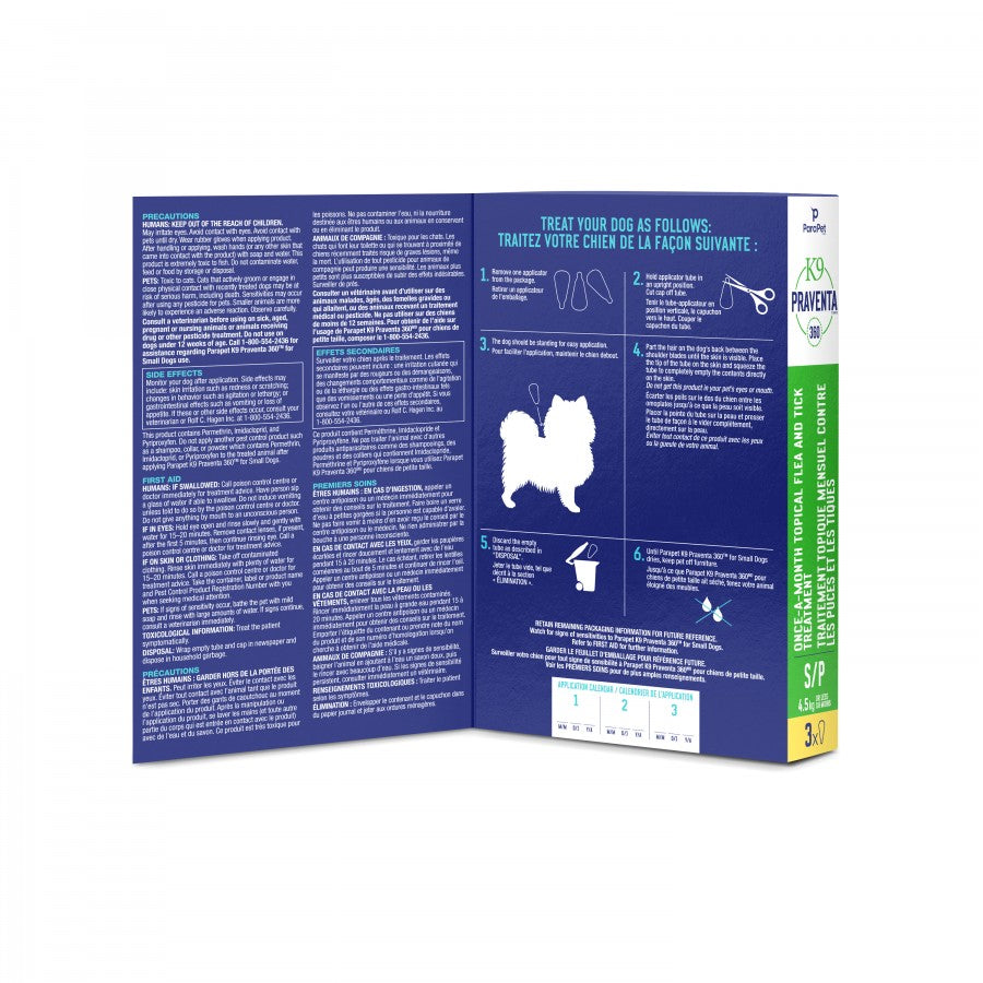LocalID_71272 Parapet - K9 Praventa 360 Flea & Tick Treatment - SMALL Dogs up to 4.5KG - 3 Tubes