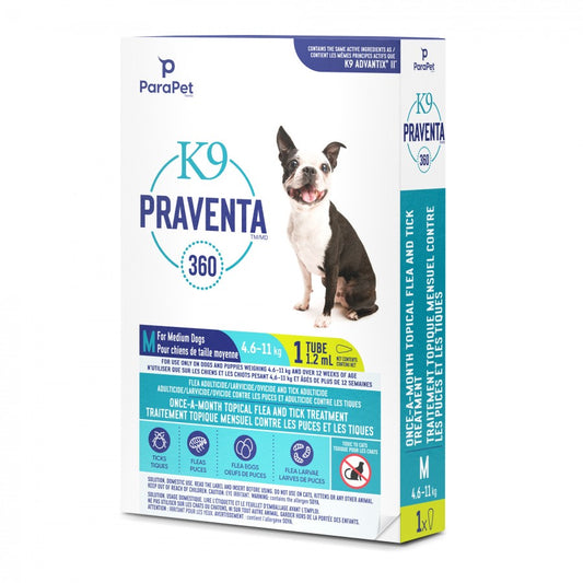 LocalID_71250 Parapet - K9 Praventa 360 Flea & Tick Treatment - MEDIUM Dogs 4.6 to 11KG - 1 Tube