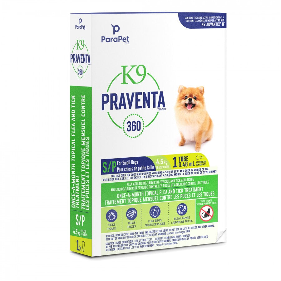 LocalID_71245 Parapet - K9 Praventa 360 Flea & Tick Treatment - SMALL Dogs up to 4.5KG - 1 Tubes