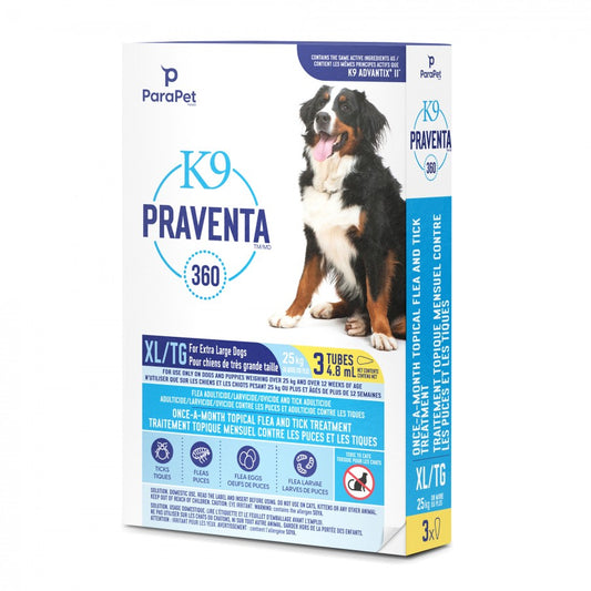 LocalID_71286 Parapet - K9 Praventa 360 Flea & Tick Treatment - XLARGE Dogs over 25KG - 3 Tubes