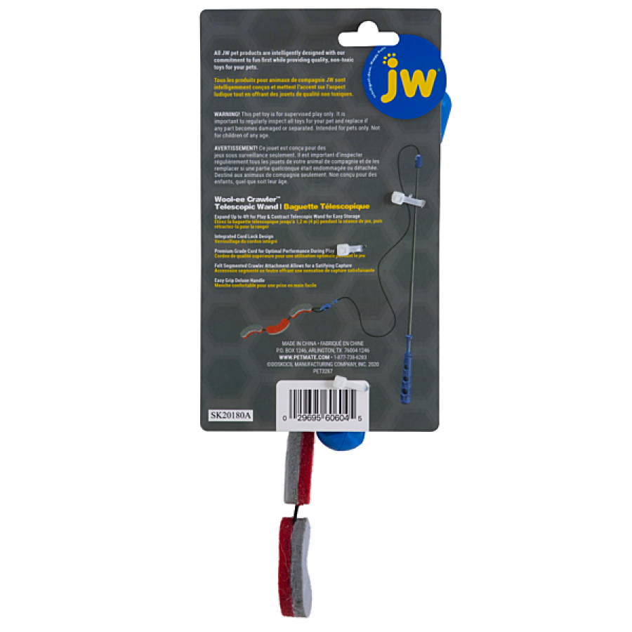 *DISC* JW Pets - Telescopic Wool-ee Crawler Wand Cat Toy - 122CM (4ft)