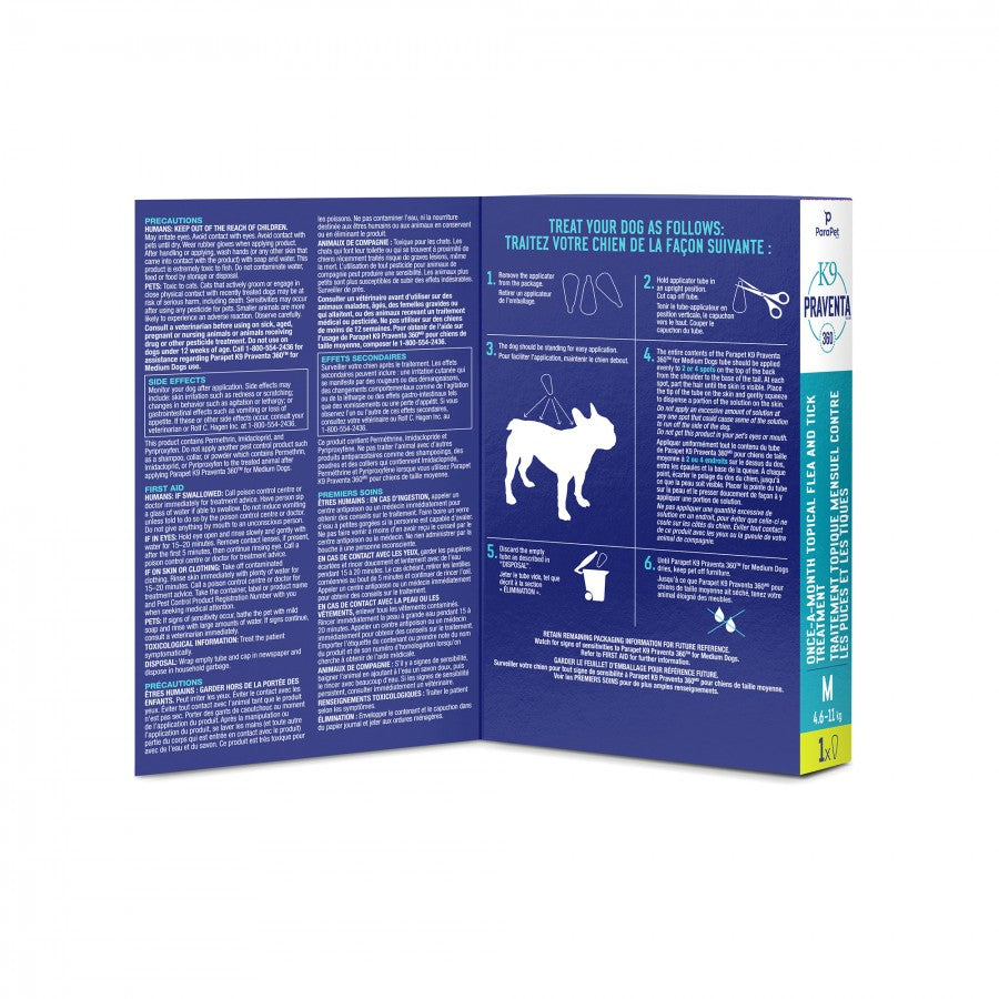 LocalID_71254 Parapet - K9 Praventa 360 Flea & Tick Treatment - MEDIUM Dogs 4.6 to 11KG - 1 Tube