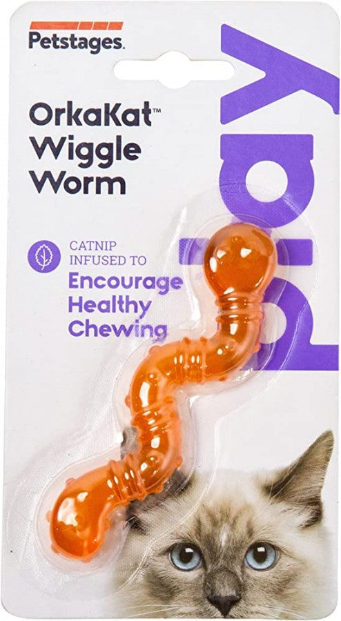 Petstages, Orkakat Catnip Wiggle Worm Cat Toy, ORANGE, 10.5CM (4in)