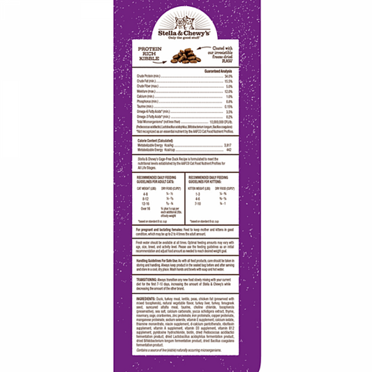 *S.O. - Up to 2 Week Wait* Stella and Chewys - Raw Coated Cage Free DUCK Cat Food - 1.1KG (2.5lb)