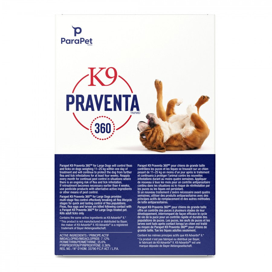 LocalID_71258 Parapet - K9 Praventa 360 Flea & Tick Treatment - LARGE Dogs 11 to 25KG - 1 Tube