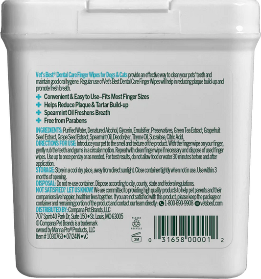 LocalID_71058 Vet's Best - Dental Care Finger Wipes for Dogs and Cats - 50CT