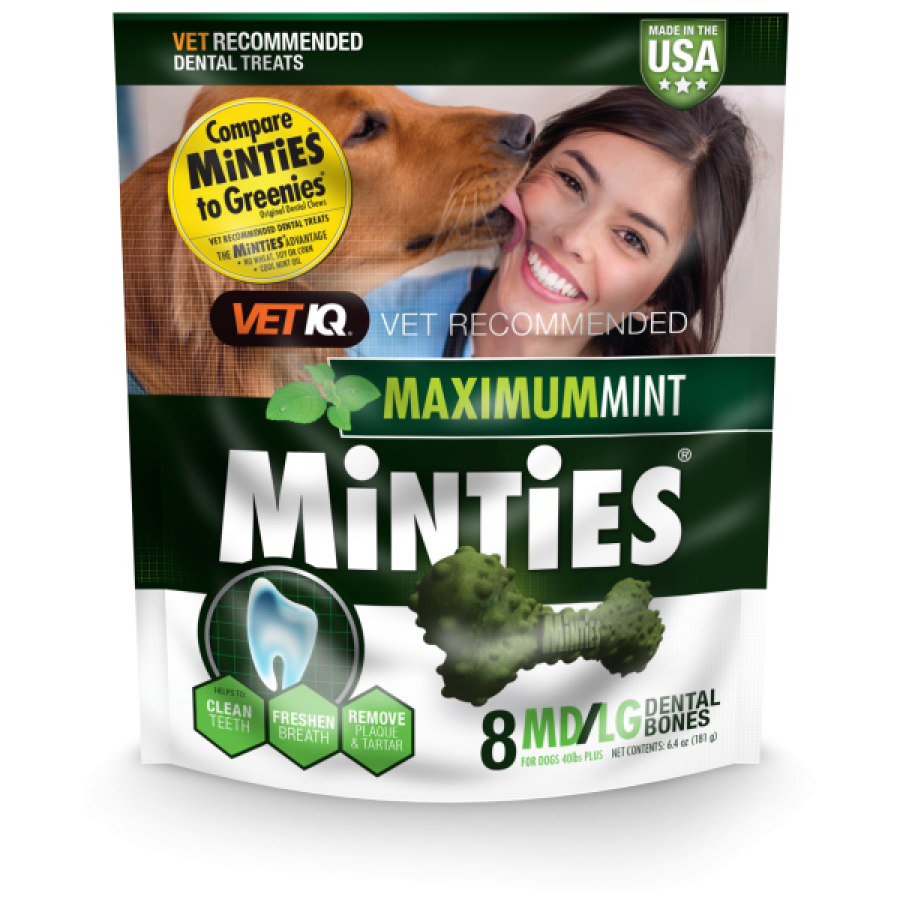 LocalID_69596 VetIQ - Minties Maximum MINT DENTAL Bones Dog Treat - MD/LG - 181GM (6.4oz) - 8CT