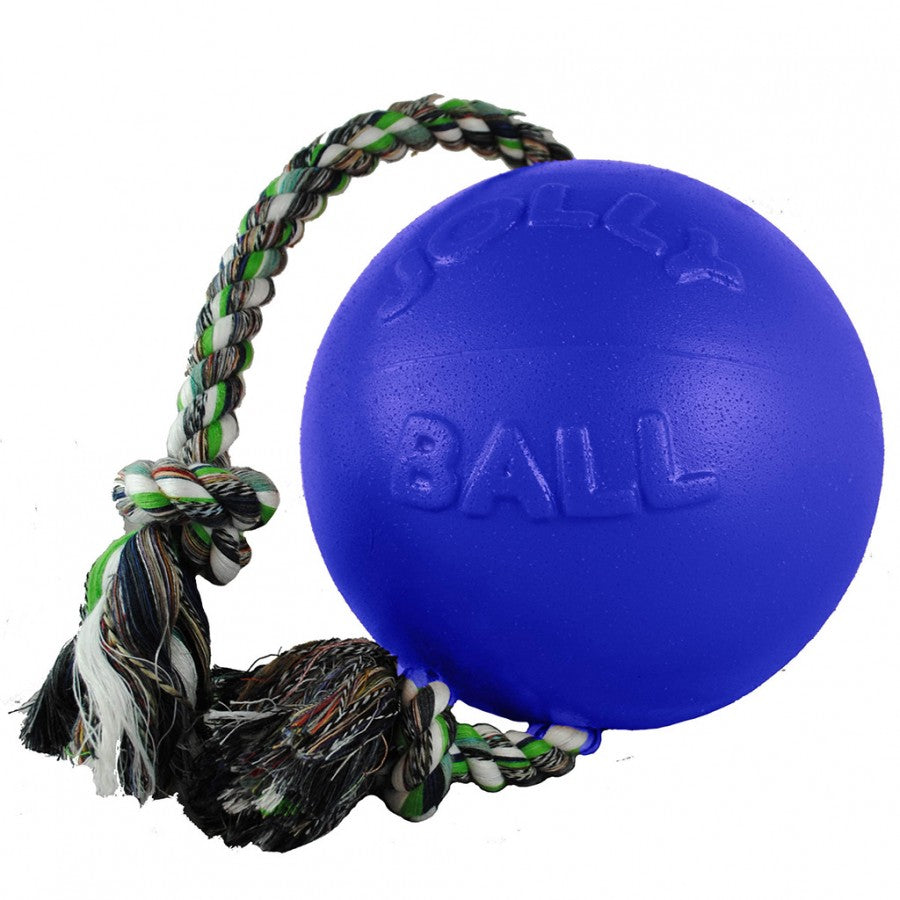 LocalID_32946 Jolly Pet - Romp N Roll Ball with Rope Dog Toy - Blue 15.25cm (6in)