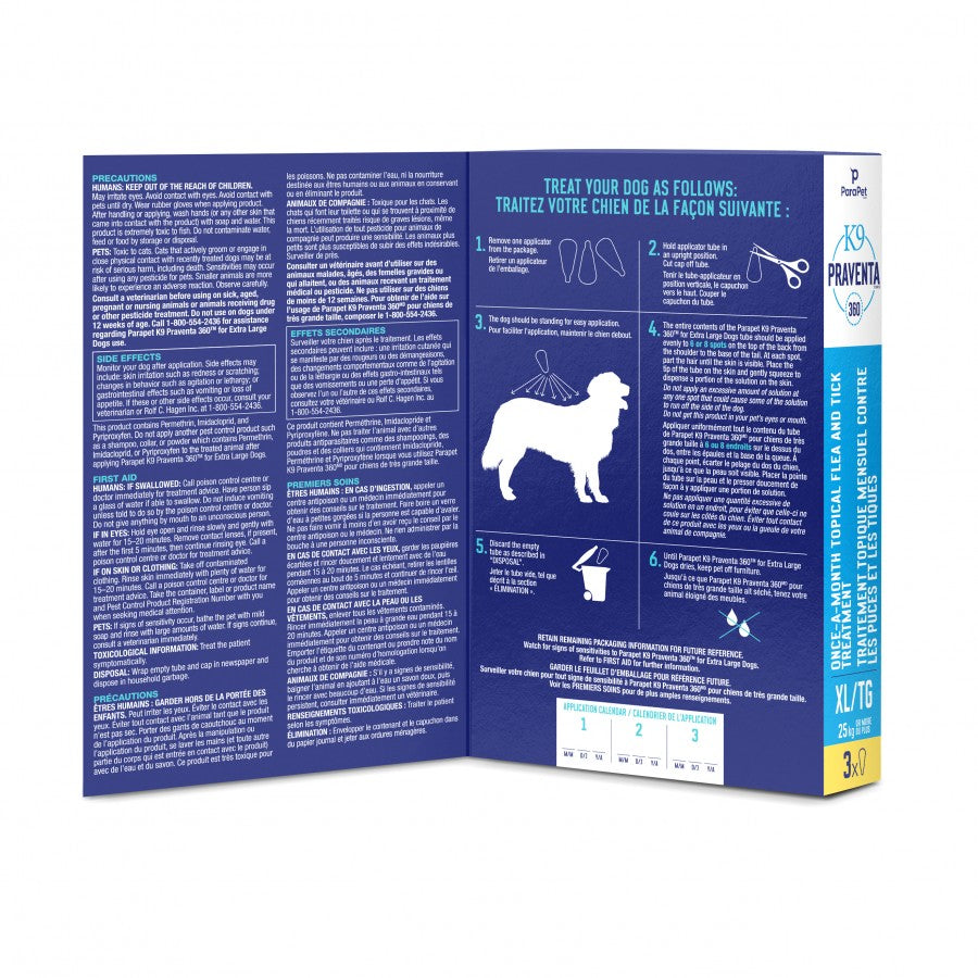 LocalID_71290 Parapet - K9 Praventa 360 Flea & Tick Treatment - XLARGE Dogs over 25KG - 3 Tubes