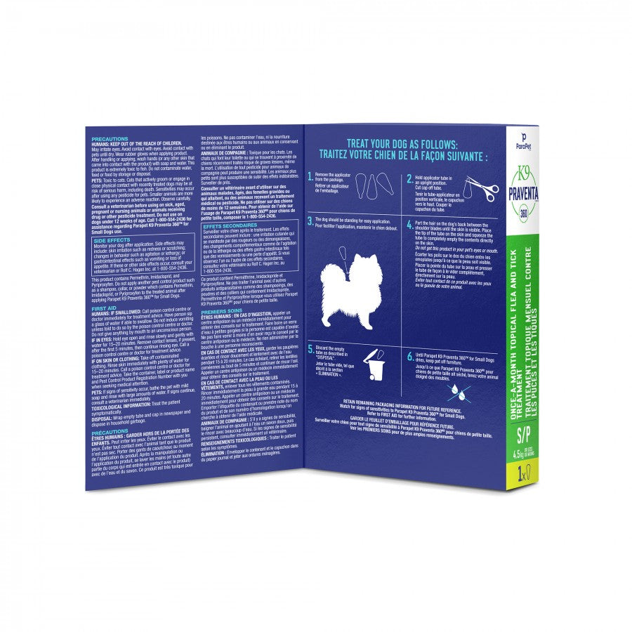 LocalID_71248 Parapet - K9 Praventa 360 Flea & Tick Treatment - SMALL Dogs up to 4.5KG - 1 Tubes