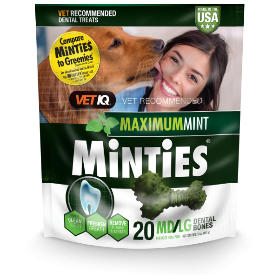 LocalID_69597 VetIQ - Minties Maximum MINT DENTAL Bones Dog Treat - MD/LG - 453GM (16oz) - 20CT