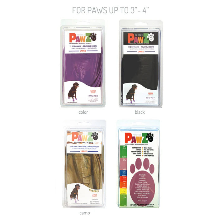 Pawz - Rubber Dog Boots - PURPLE - LARGE - Up to 10CM (4in) - 12PK