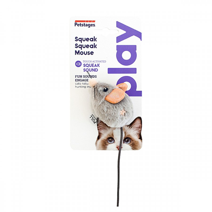 *DNR* Petstages - Squeak Squeak Mouse Cat Toy - GREY - 7CM (3in)