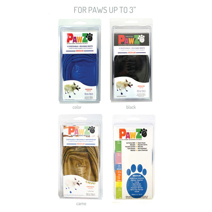 Pawz - Rubber Dog Boots - BLACK - MEDIUM - Up to 7.5CM (3in) - 12PK