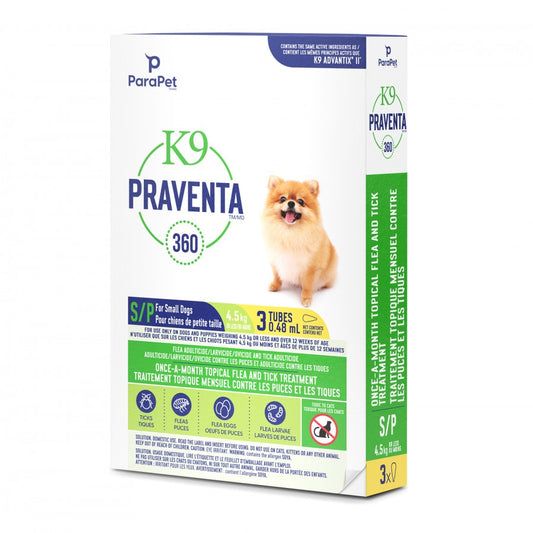 LocalID_71268 Parapet - K9 Praventa 360 Flea & Tick Treatment - SMALL Dogs up to 4.5KG - 3 Tubes