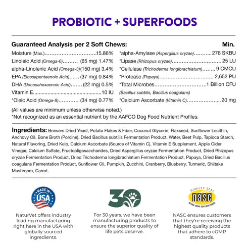 LocalID_70967 NaturVet - Probiotic + Superfoods Soft Chews - 396GM (13.9oz) - 180CT