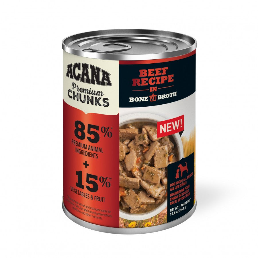 LocalID_46390 Champion Foods - Acana - Premium Chunks, BEEF Recipe in Bone Broth Wet Dog Food - 363g (12.8oz)