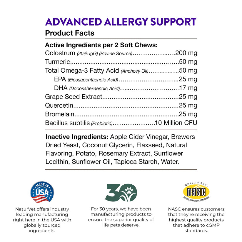 LocalID_70884 NaturVet - Advanced Allergy Soft Chews - 450GM (15.8oz) - 180CT