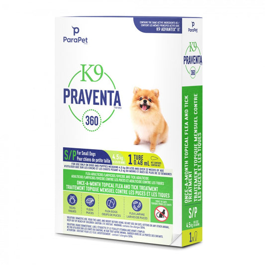 LocalID_71244 Parapet - K9 Praventa 360 Flea & Tick Treatment - SMALL Dogs up to 4.5KG - 1 Tubes