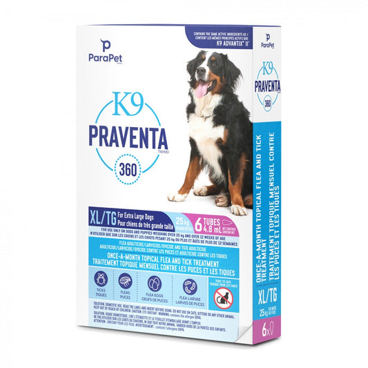 LocalID_71304 Parapet - K9 Praventa 360 Flea & Tick Treatment - XLARGE Dogs over 25KG - 6 Tubes