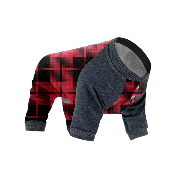 *DISC* Canada Pooch - Frosty Fleece Onesie - RED PLAID - Size 26