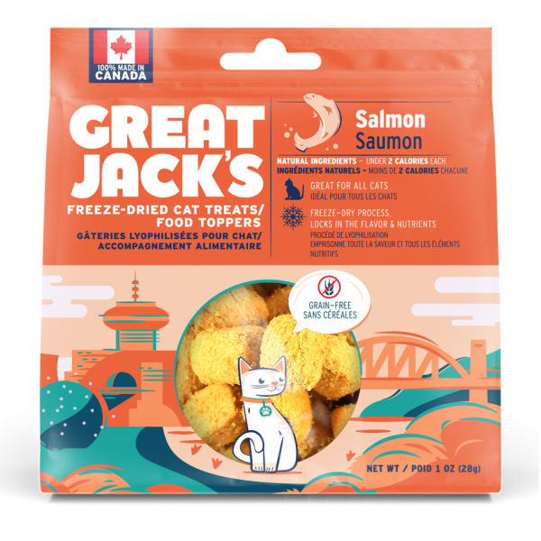 *S.O. - Up to 2 Week Wait* Canadian Jerky - Great Jack's FD Treats/Topper SALMON Cat - 28GM