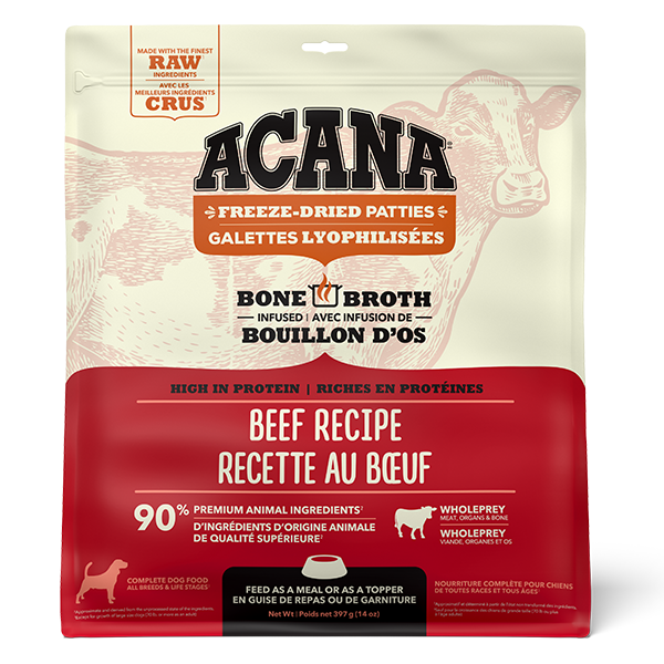 Champion Foods - Acana Freeze Dried Patties RANCH-RAISED BEEF Dog Food - 397GM (14oz)