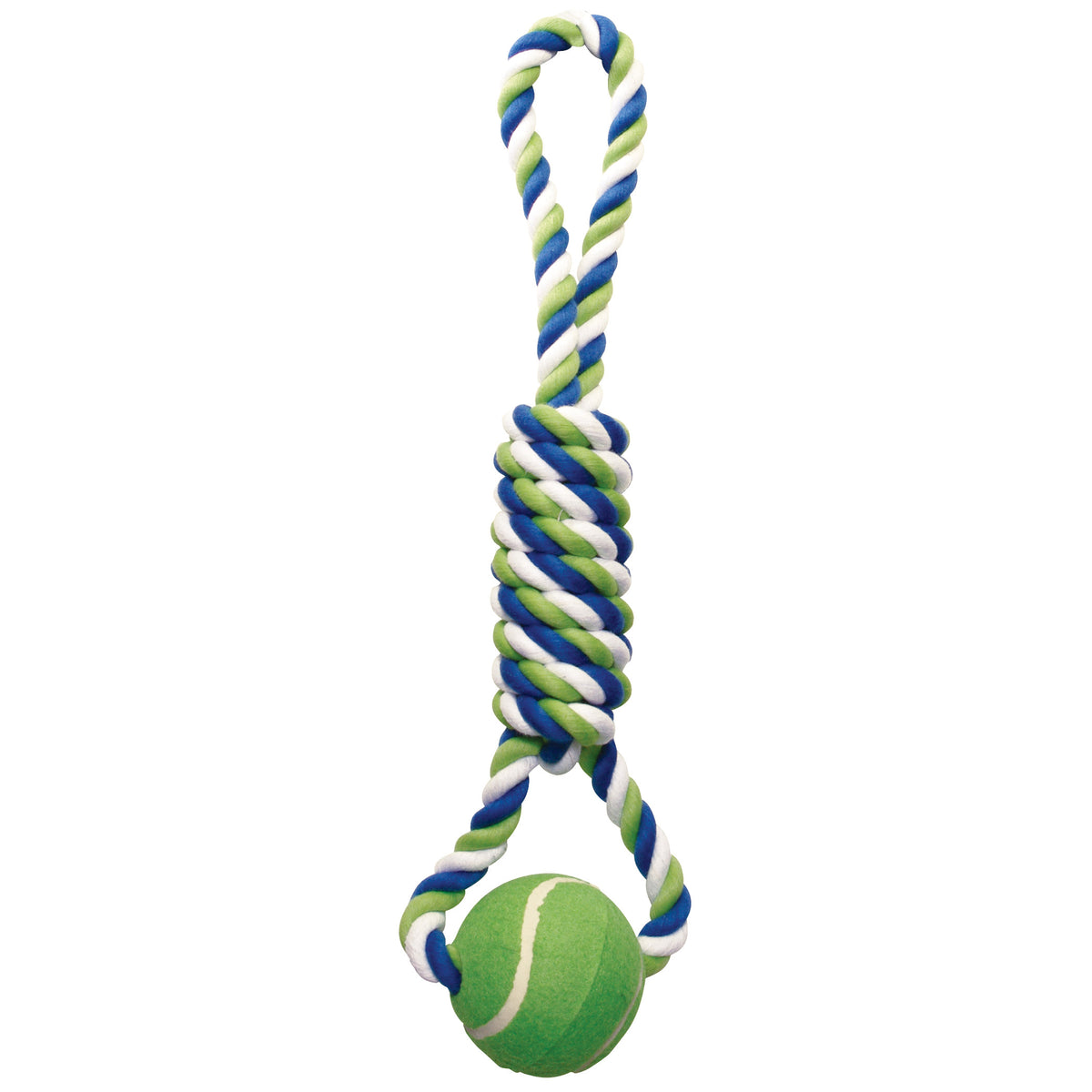 *DISC* Dogit - Knotted Rope Toy Dog Toy - Multicoloured Spiral Tug with Tennis Ball - 46CM (18in)