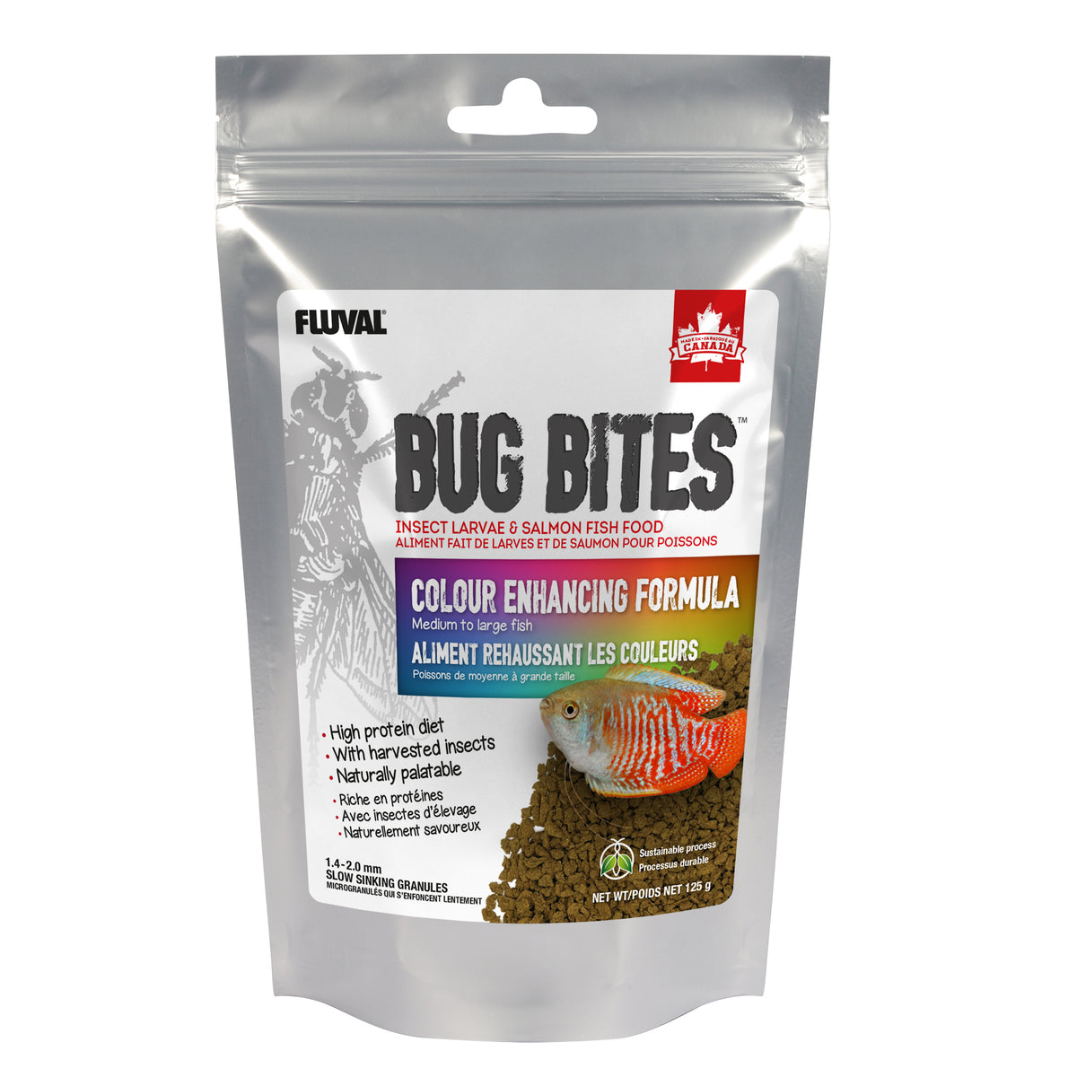 Fluval - Bug Bites Colour Enhancing Formula - Medium to Large Fish - 1.4-2.0 mm granules - 100GM (3.5oz)