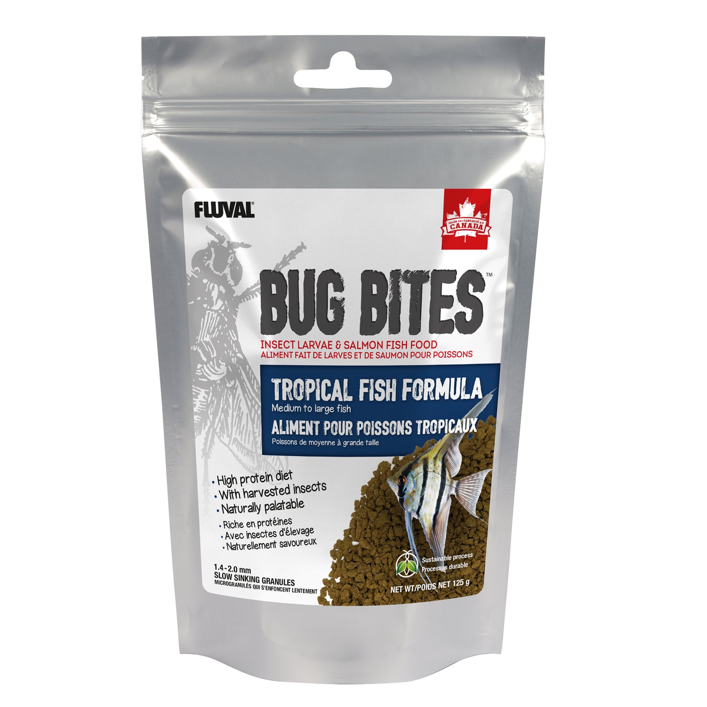 Fluval - Bug Bites Tropical Formula - Medium to Large Fish - 1.4-2.0 mm granules - 125GM (4.4oz)