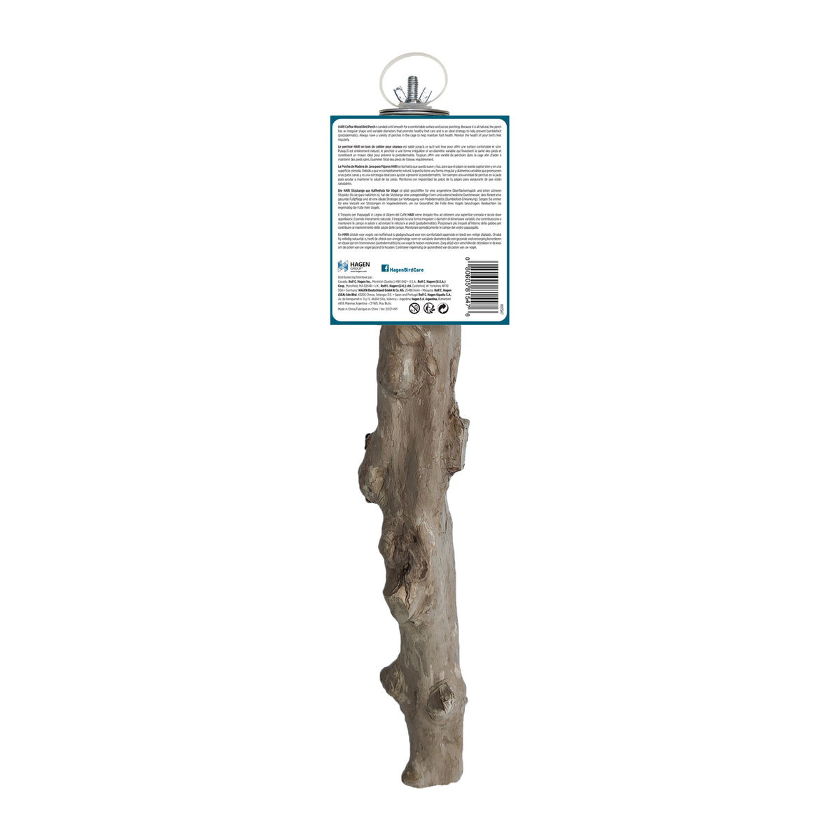 HARI - Coffee Wood Bird Perch - Suitable for Large to Extra Large sized parrots - 42CM (16.5in)