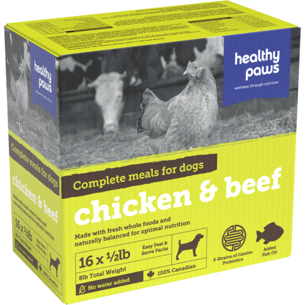 Healthy Paws - Frozen Complete Dinner BEEF and CHICKEN Raw Dog Food - 8LB
