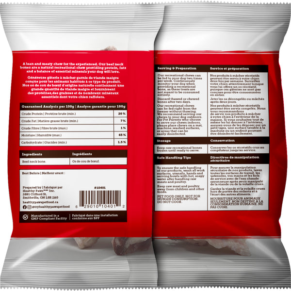 *DNR* Healthy Paws - Frozen Recreational BEEF Neck Bone - MEDIUM - 2PK