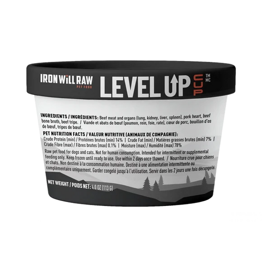 Iron Will Raw - Frozen Level Up Cup BEEF & PORK Raw Dog Food - 113GM (4oz)