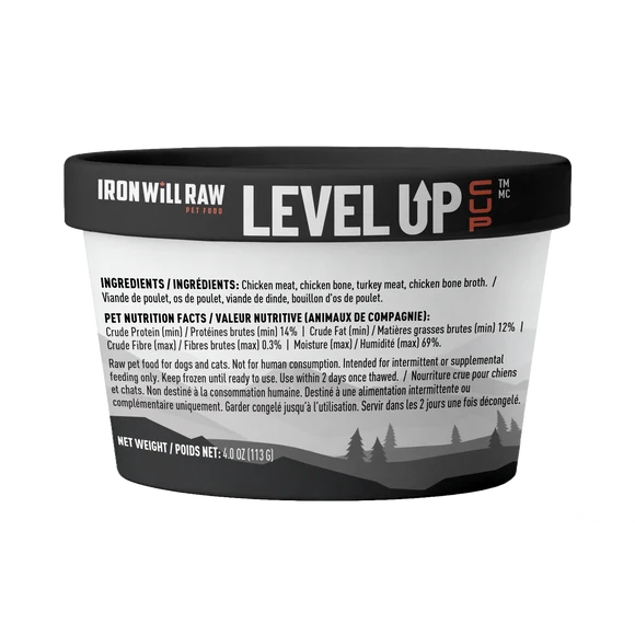 Iron Will Raw - Frozen Level Up Cup CHICKEN & TURKEY Raw Dog Food - 113GM (4oz)