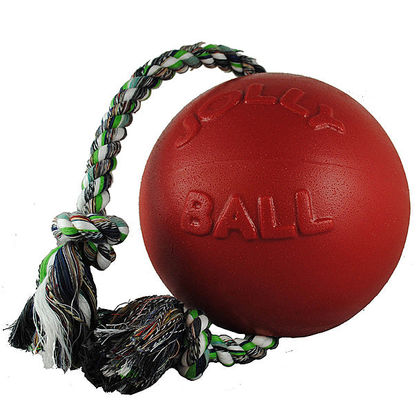 *S.O. - Up to 2 Week Wait* Jolly Pets - Romp N Roll Ball with Rope Dog Toy - RED - 15.25CM (6in)