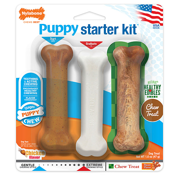 *S.O. - Up to 2 Week Wait* Nylabone - Starter Kit Bone Dog Chews - REGULAR - Puppy - 3PK