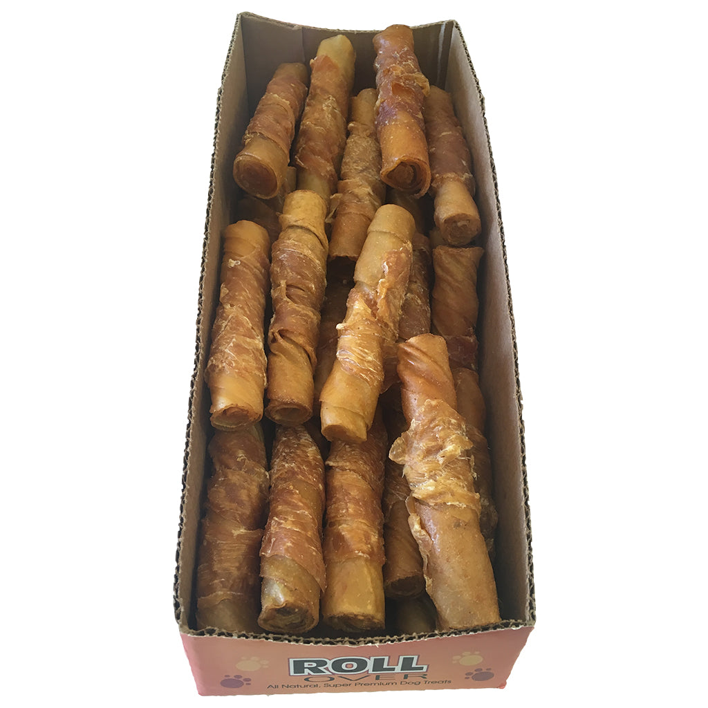 Rollover - CHICKEN WRAPPED PORKHIDE TWISTS Dog Chew - 11CM (4in) (BULK)