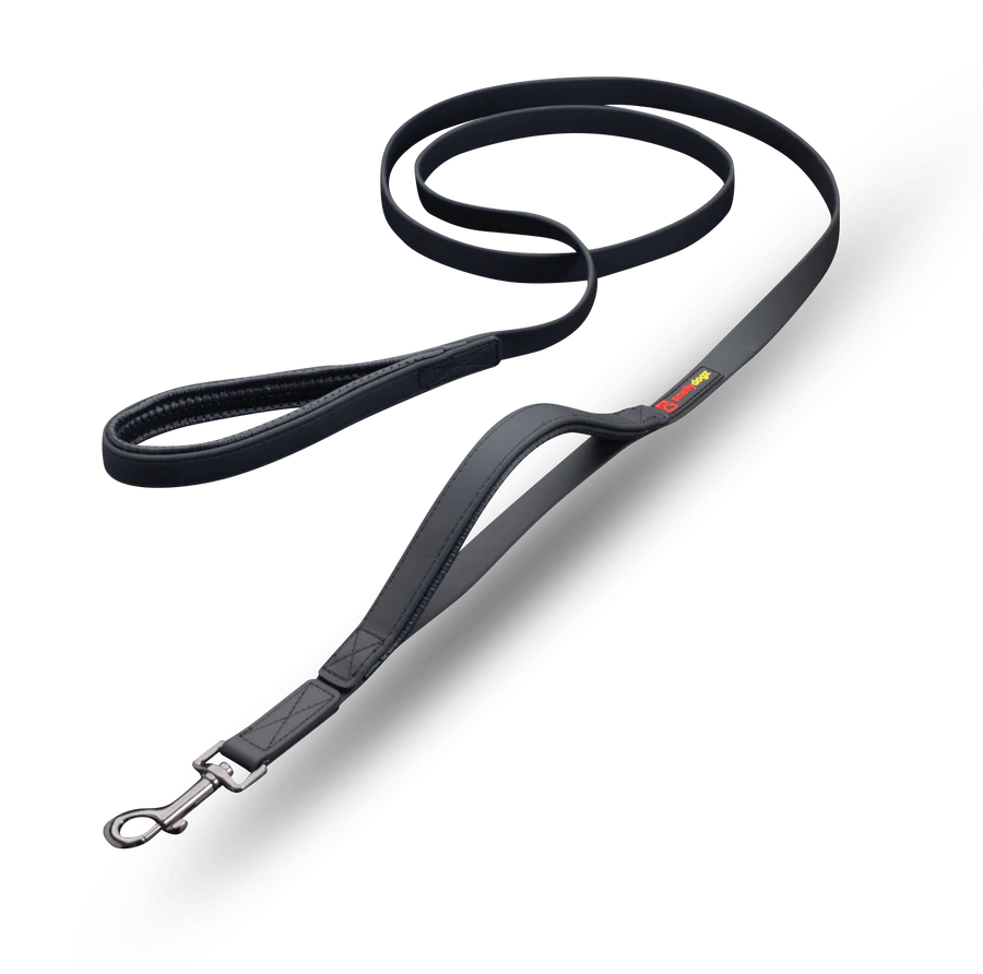 Smellydogz - Double Handle Lead - BLACK - 2CM (0.75in) Width - 183CM (6ft)