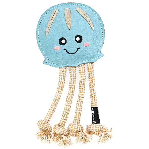 *S.O. - Up to 2 Week Wait* ZippyPaws - ecoZippy Suede and Rope Buddies Jellyfish Dog Toy - 25.5CM (10in)