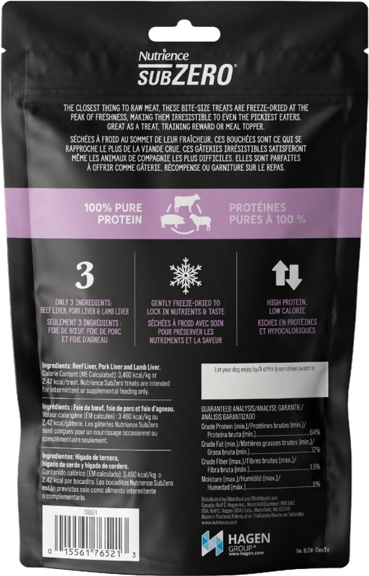 LocalID_68600 Nutrience - Grain Free Subzero Freeze-Dried Multi Protein Dog Treats - BEEF LIVER, PORK LIVER, and LAMB LIVER - 90GM (3oz)