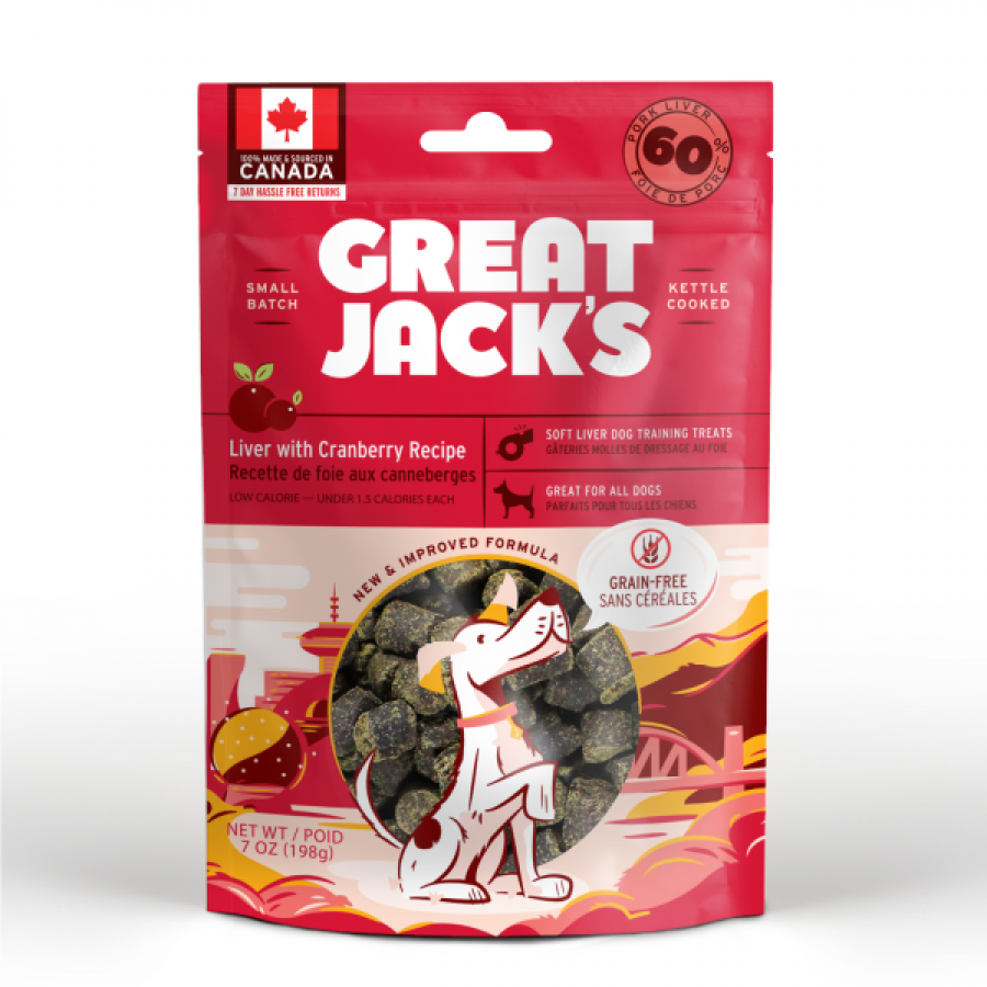 LocalID_70822 Canadian Jerky - Great Jack's GF LIVER & CRANBERRY Big Bitz Dog Treats - 198GM (7oz)