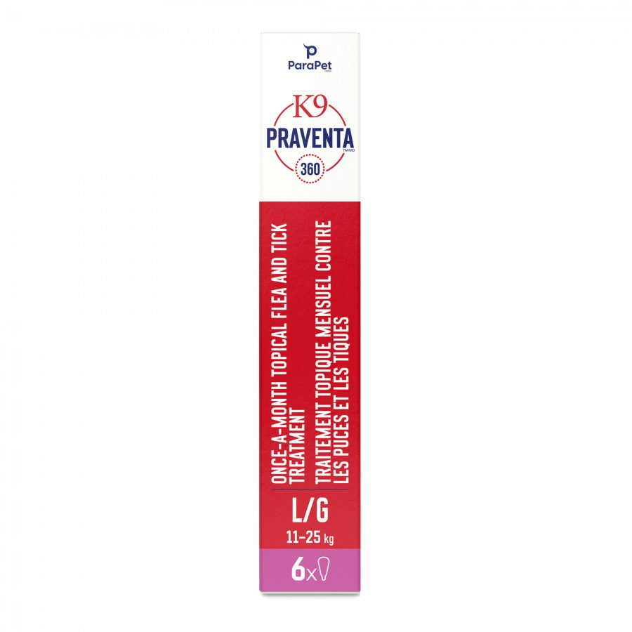 LocalID_71301 Parapet - K9 Praventa 360 Flea & Tick Treatment - LARGE Dogs 11 to 25KG - 6 Tubes