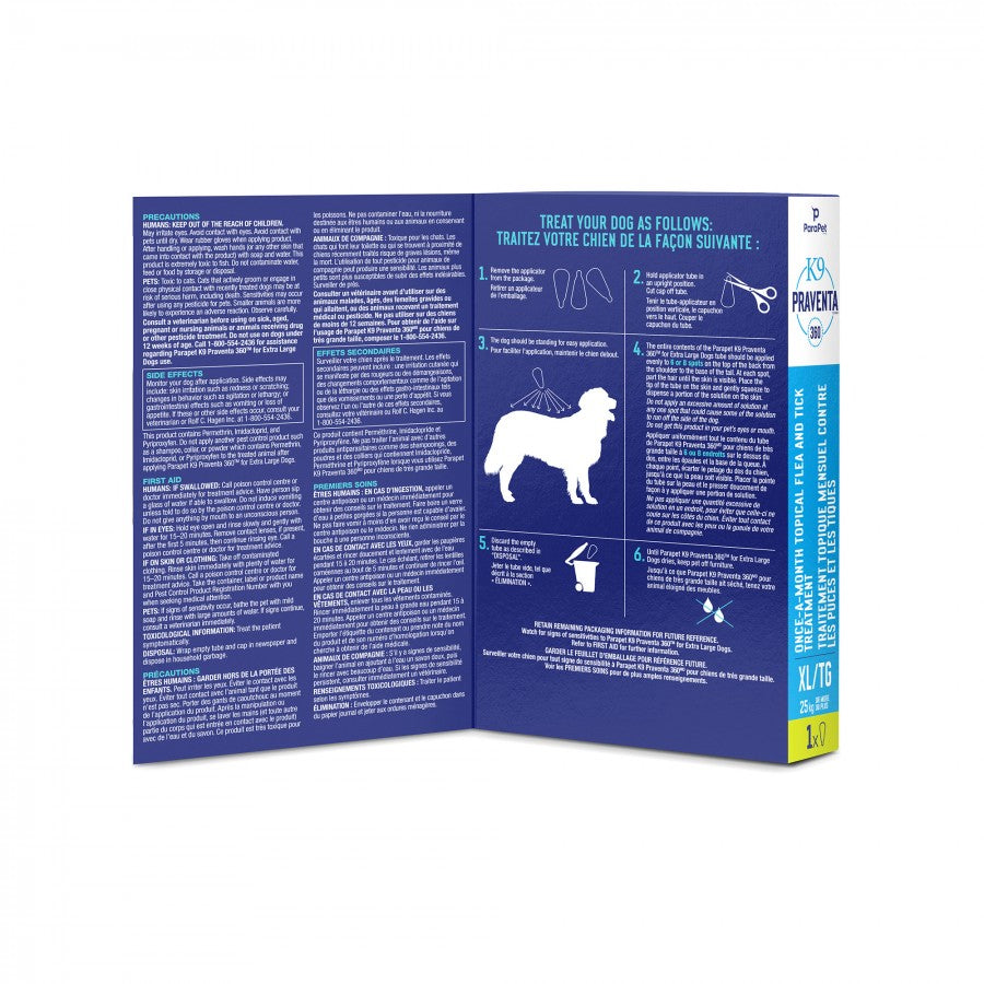 LocalID_71266 Parapet - K9 Praventa 360 Flea & Tick Treatment - XLARGE Dogs over 25KG - 1 Tube