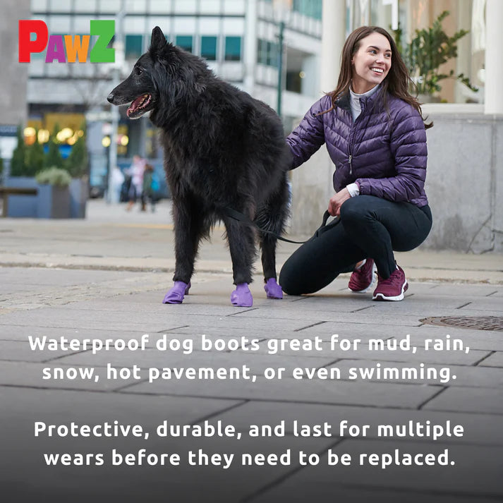 Pawz - Rubber Dog Boots - BLACK - LARGE - Up to 10CM (4in) - 12PK