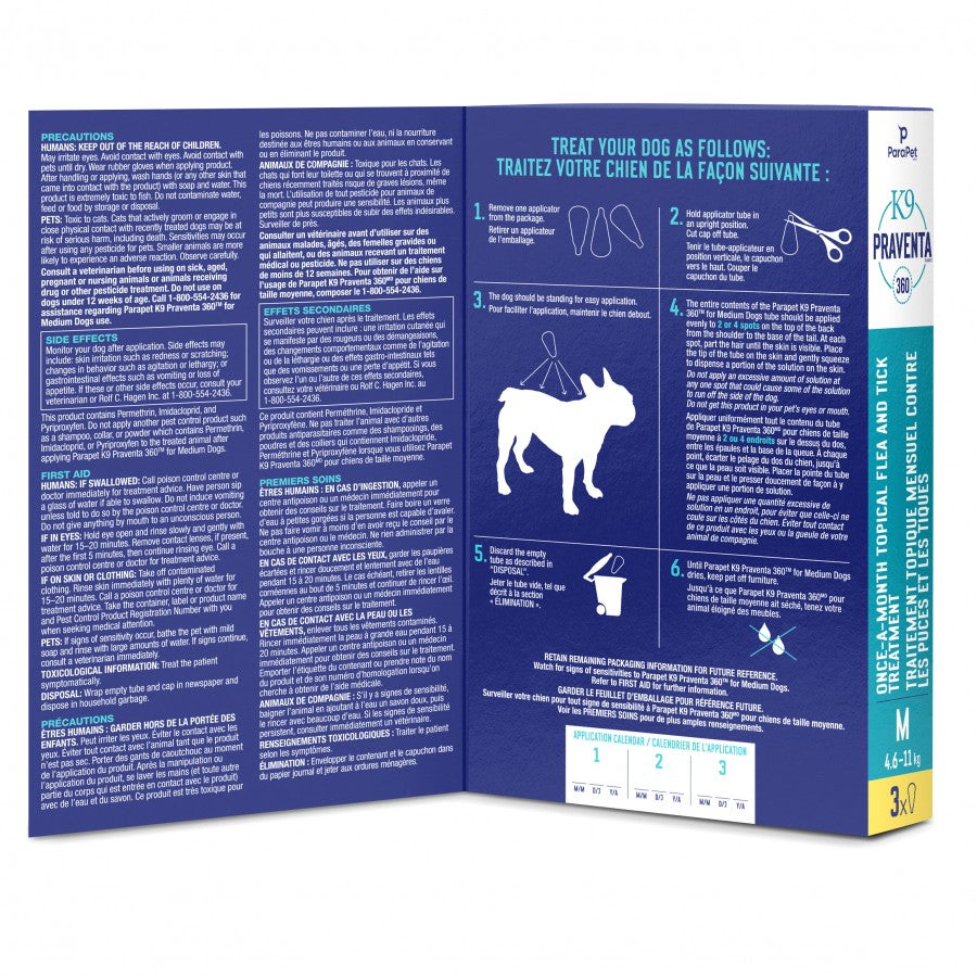 LocalID_71278 Parapet - K9 Praventa 360 Flea & Tick Treatment - MEDIUM Dogs 4.6 to 11KG - 3 Tubes